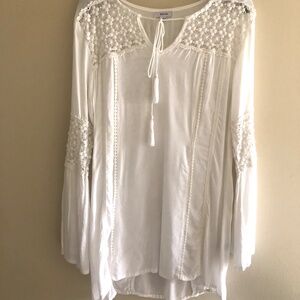 NWOT Boho Mini Dress, White with Embroidery